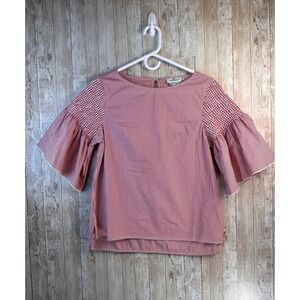 Vineyard Vines Shirt Womens S Red White Striped Keyhole Back Flutter Sleeves